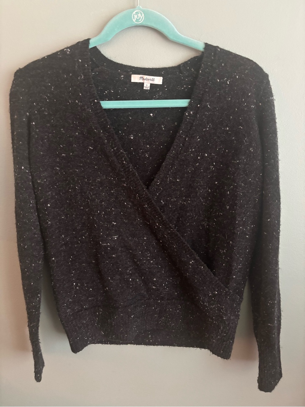 Madewell Black Flecked Crossover V-Neck Sweater